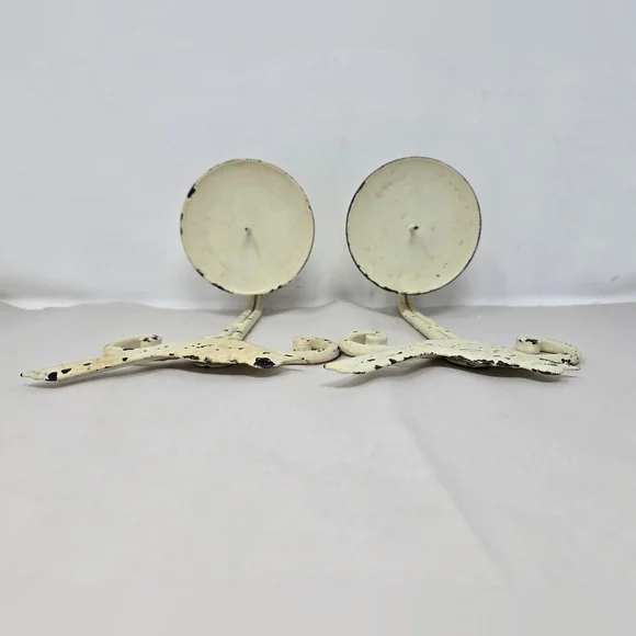 Bird Pillars Candle Holders Off White Patina Shabby Chic Rustic Farm House Metal - Picture 6 of 8